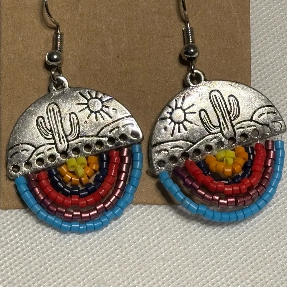 Silver‎ and Multicolor Beaded Earrings